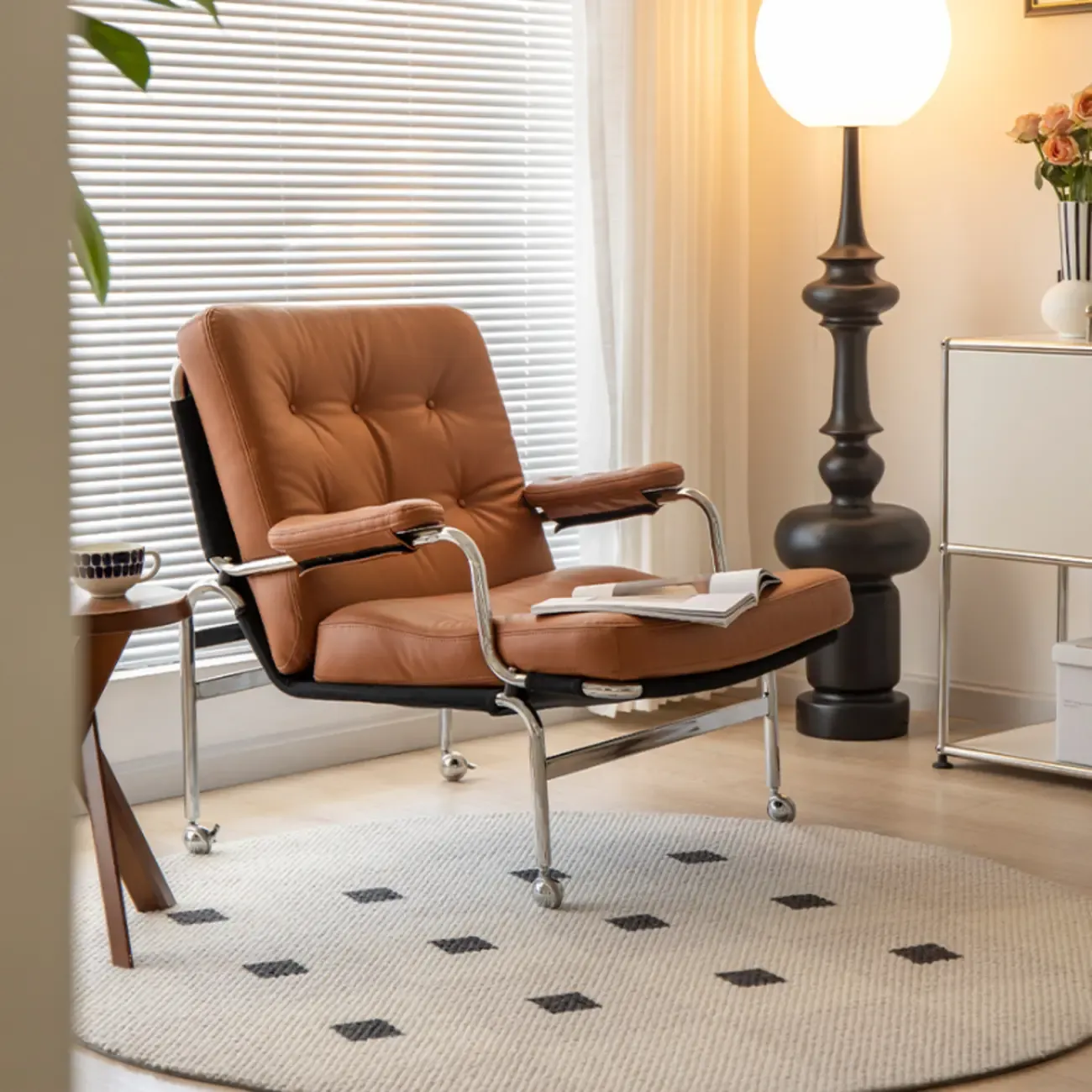 Modern Leather Swivel High Back Accent Chair Image - 1