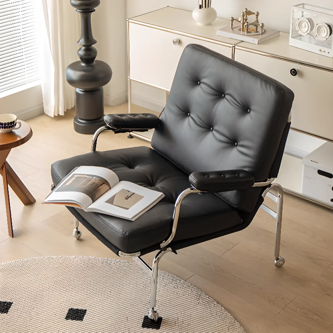 Modern Leather Swivel High Back Accent Chair Image - 4 | homeyfad