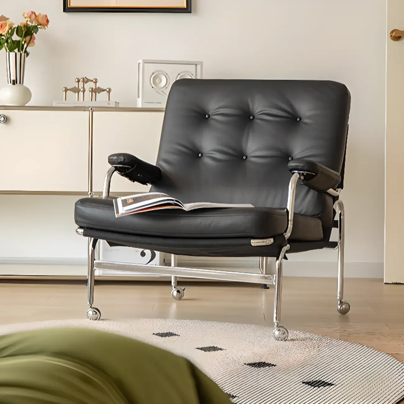 Modern Leather Swivel High Back Accent Chair Image - 6