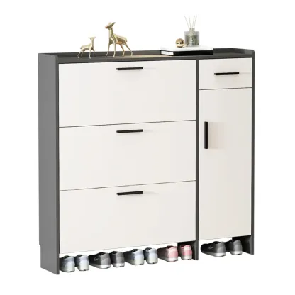 White Wood Shoe Cabinet with Flip Drawer for Entryway Image - 5