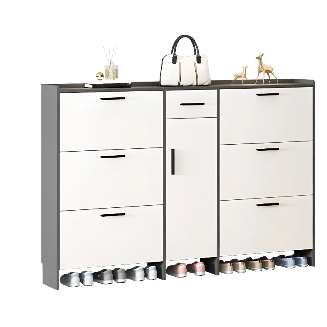 White Wood Shoe Cabinet with Flip Drawer for Entryway Image - 6 | homeyfad