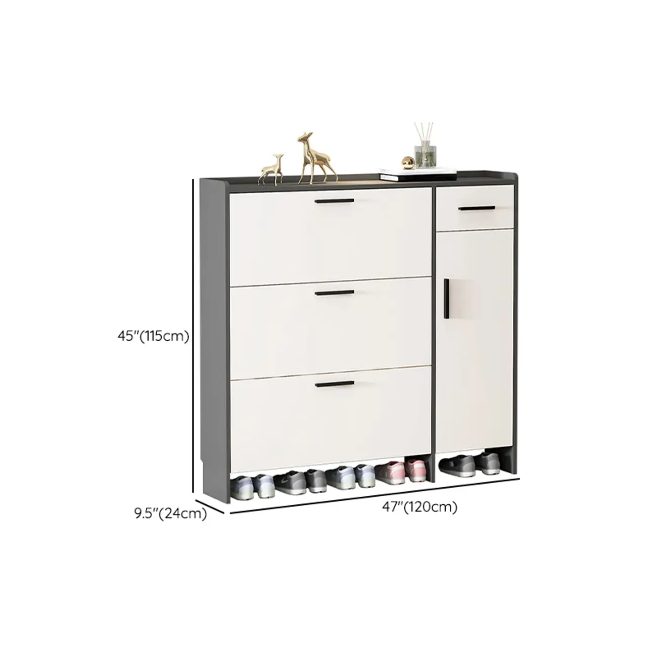 White Wood Shoe Cabinet with Flip Drawer for Entryway Image - 8 | homeyfad