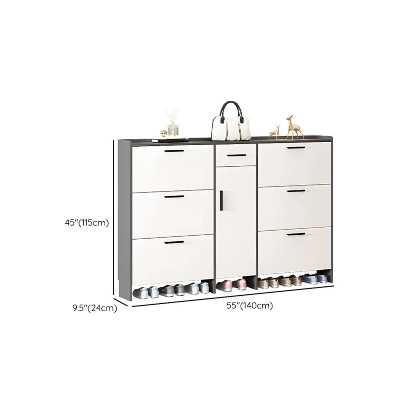 White Wood Shoe Cabinet with Flip Drawer for Entryway Image - 9 | homeyfad