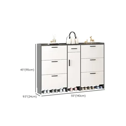 White Wood Shoe Cabinet with Flip Drawer for Entryway Image - 9