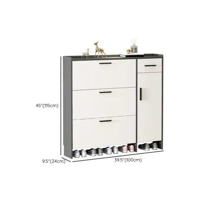White Wood Shoe Cabinet with Flip Drawer for Entryway Image - 10