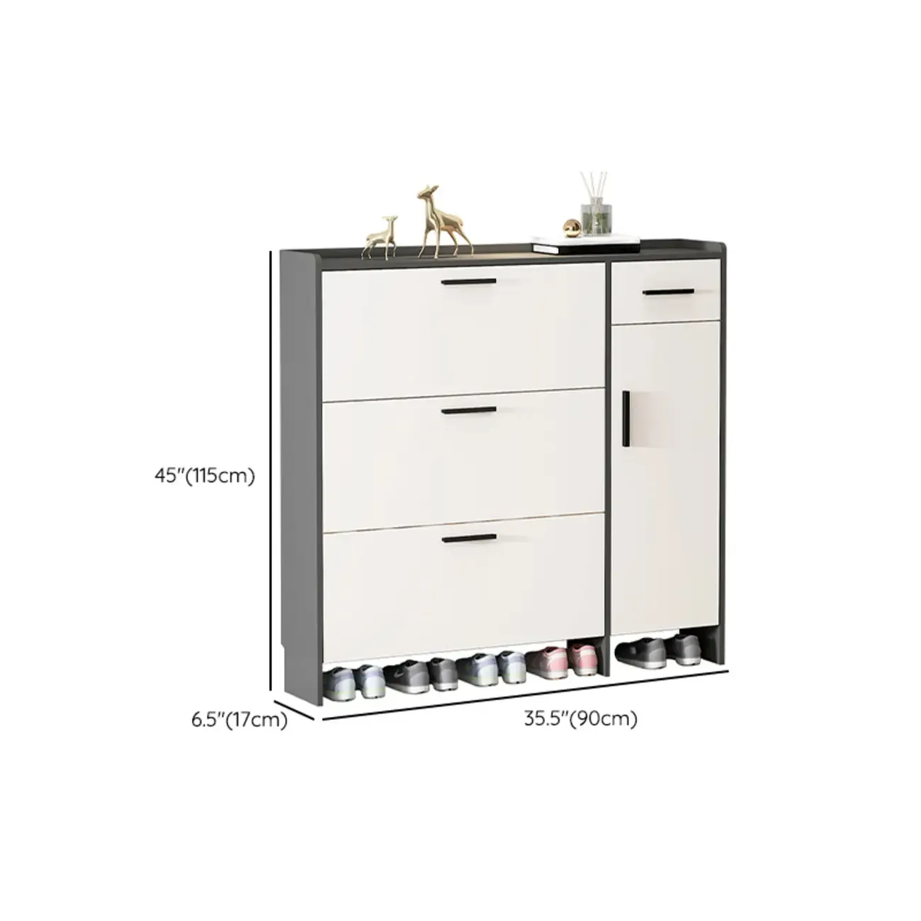 White Wood Shoe Cabinet with Flip Drawer for Entryway Image - 13