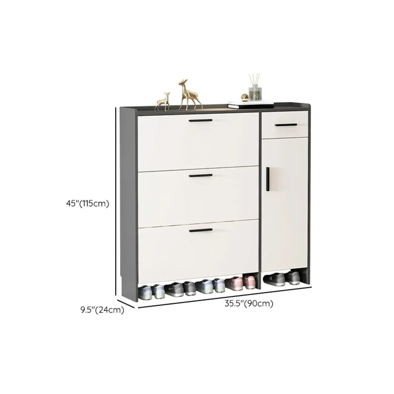 White Wood Shoe Cabinet with Flip Drawer for Entryway Image - 15