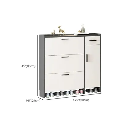 White Wood Shoe Cabinet with Flip Drawer for Entryway Image - 16