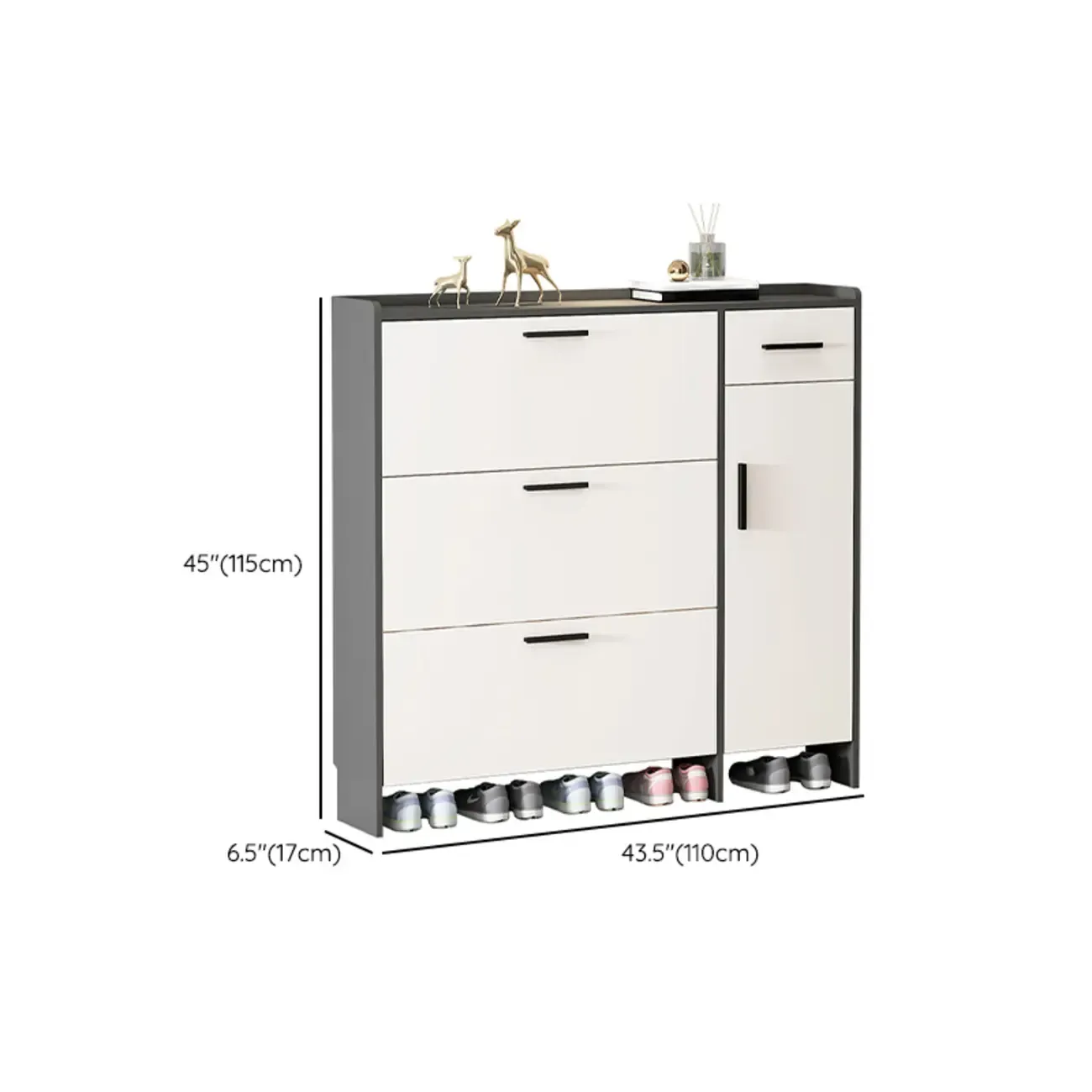 White Wood Shoe Cabinet with Flip Drawer for Entryway Image - 17