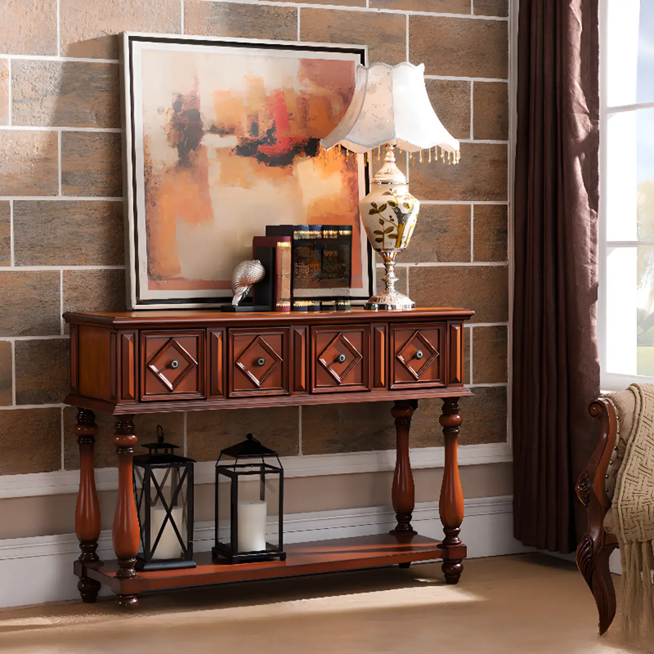 Classic Rectangular Wood Black Console Table with Storage Image - 4 | homeyfad