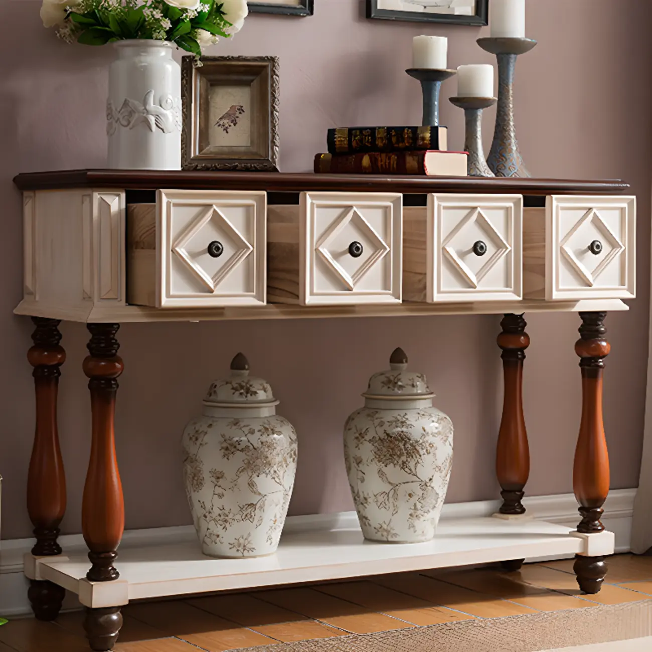 Classic Rectangular Wood Black Console Table with Storage Image - 5 | homeyfad