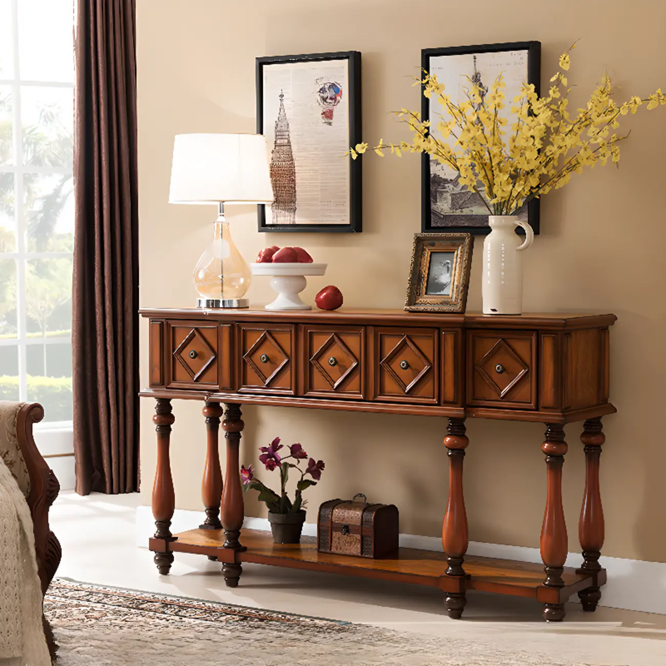 Classic Rectangular Wood Black Console Table with Storage Image - 7 | homeyfad