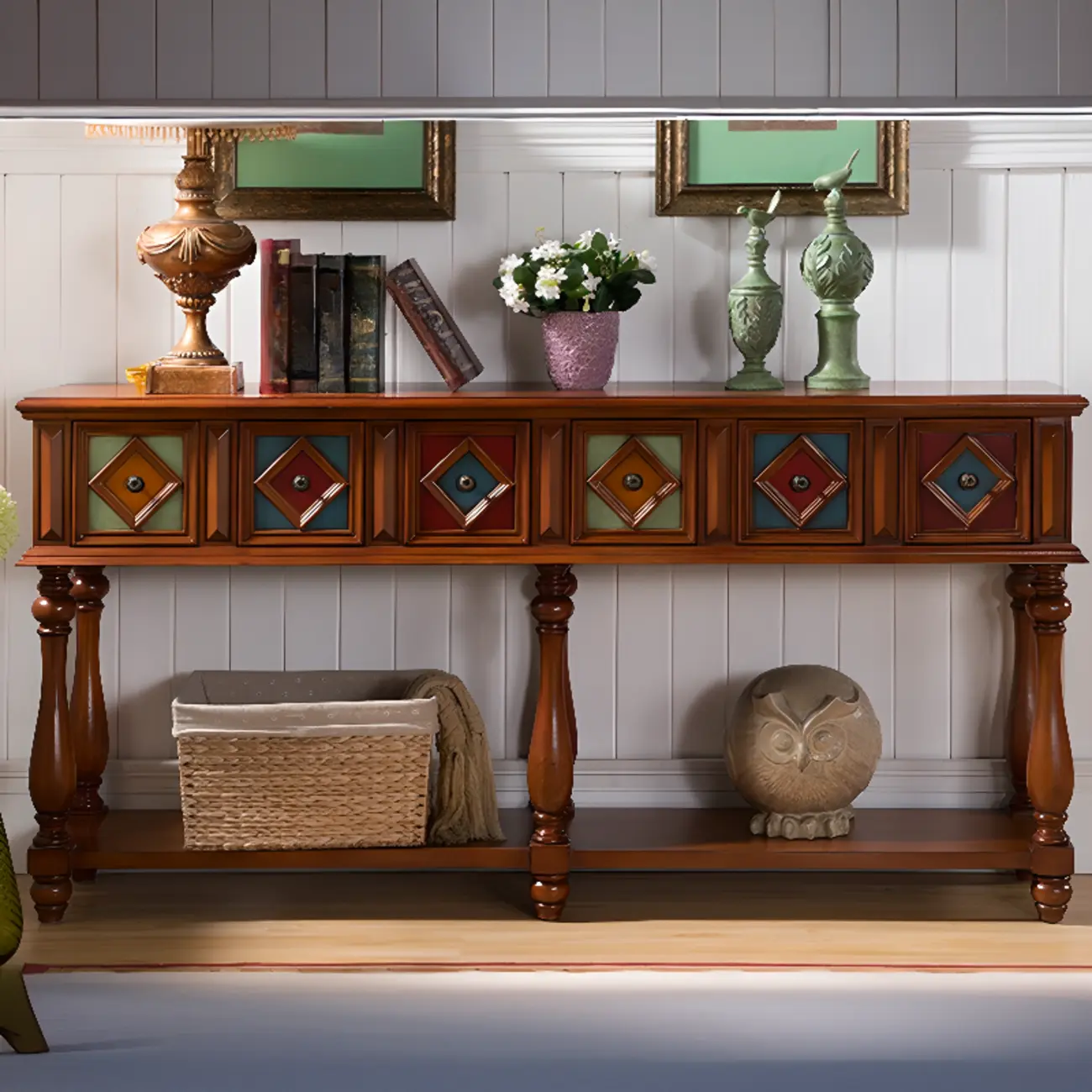 Classic Rectangular Wood Black Console Table with Storage Image - 9 | homeyfad