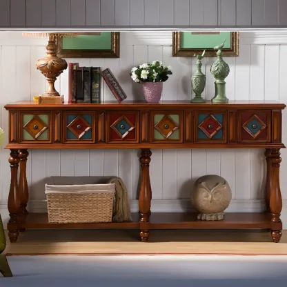 Classic Rectangular Wood Black Console Table with Storage Image - 9