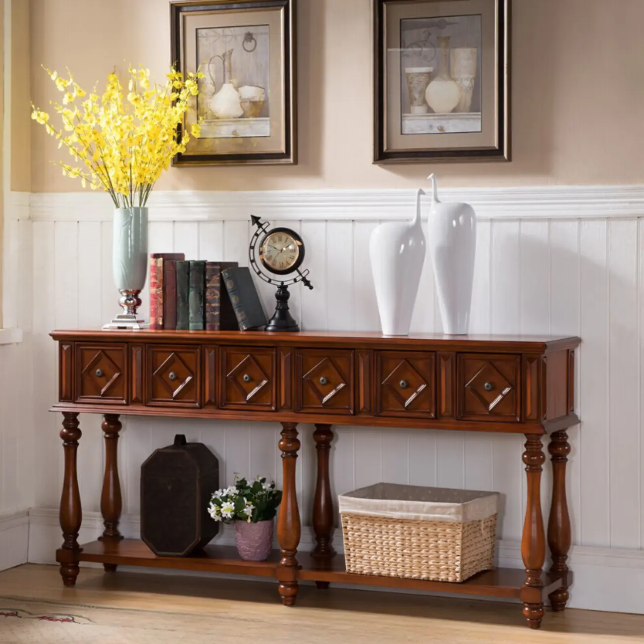 Classic Rectangular Wood Black Console Table with Storage Image - 12 | homeyfad