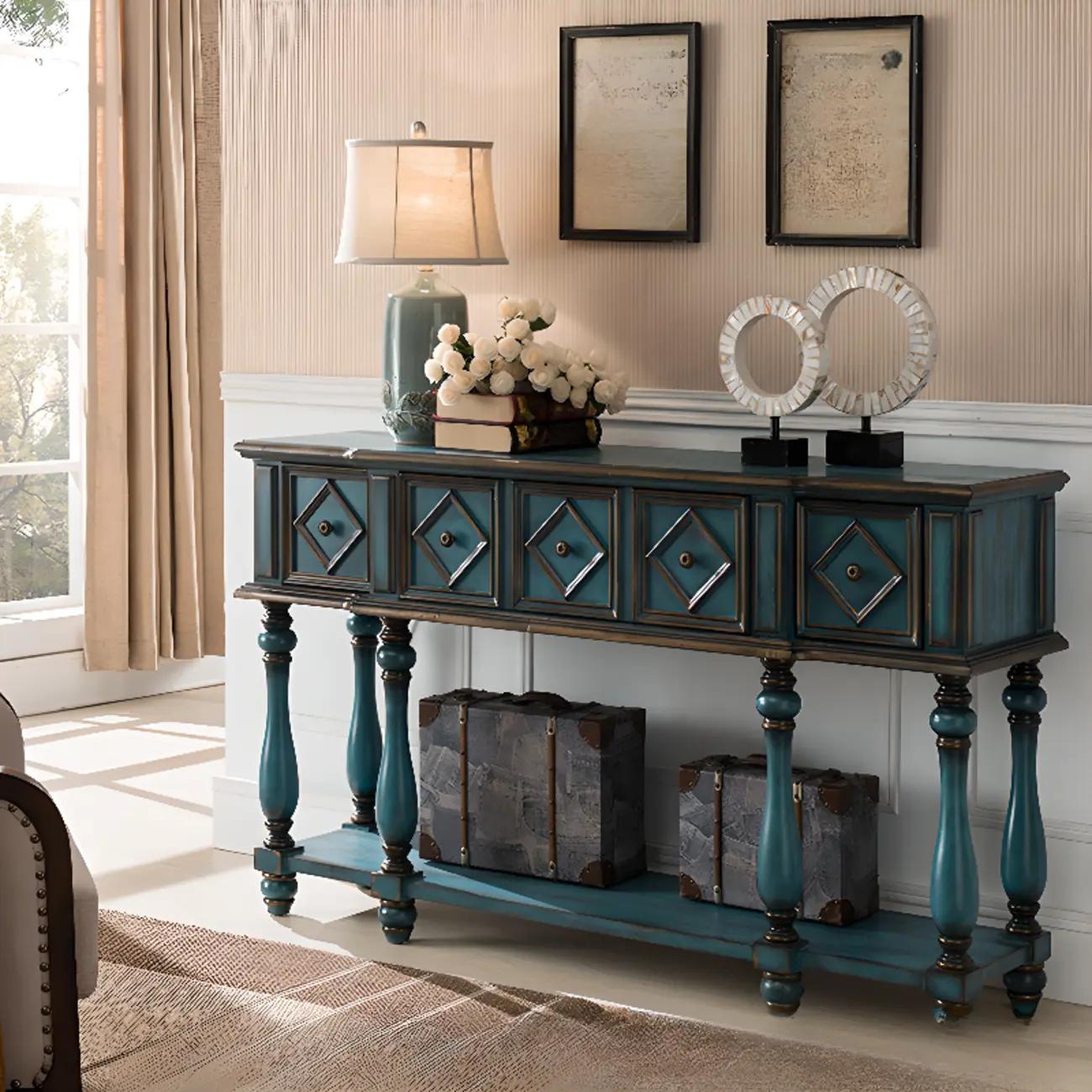 Classic Rectangular Wood Black Console Table with Storage Image - 13 | homeyfad