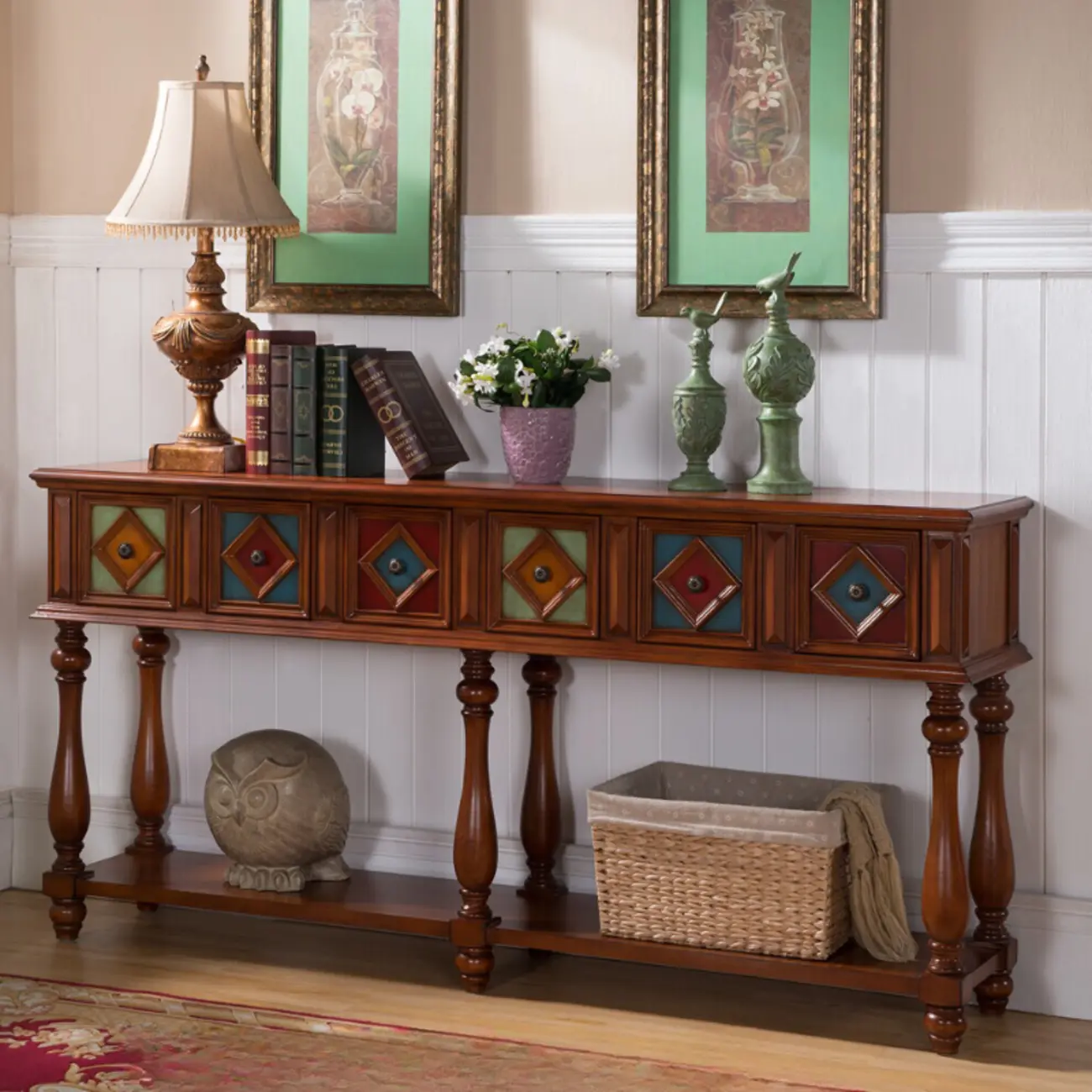 Classic Rectangular Wood Black Console Table with Storage Image - 14 | homeyfad