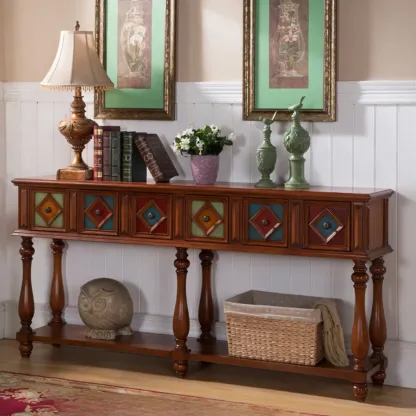 Classic Rectangular Wood Black Console Table with Storage Image - 14