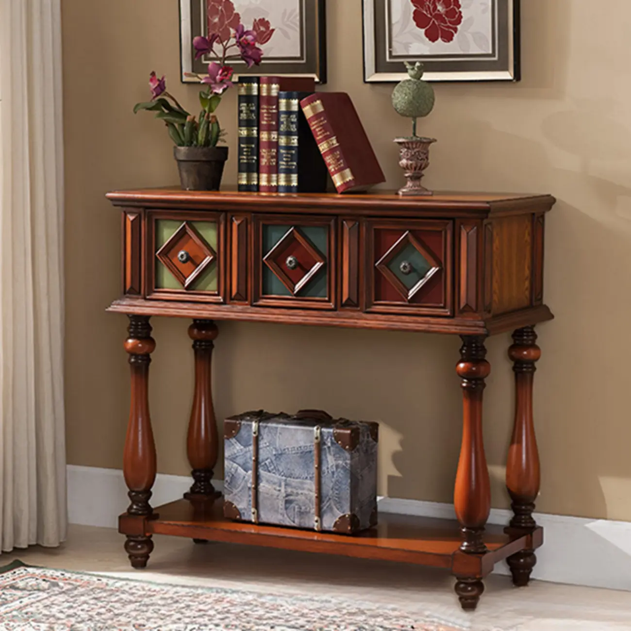 Classic Rectangular Wood Black Console Table with Storage Image - 16 | homeyfad