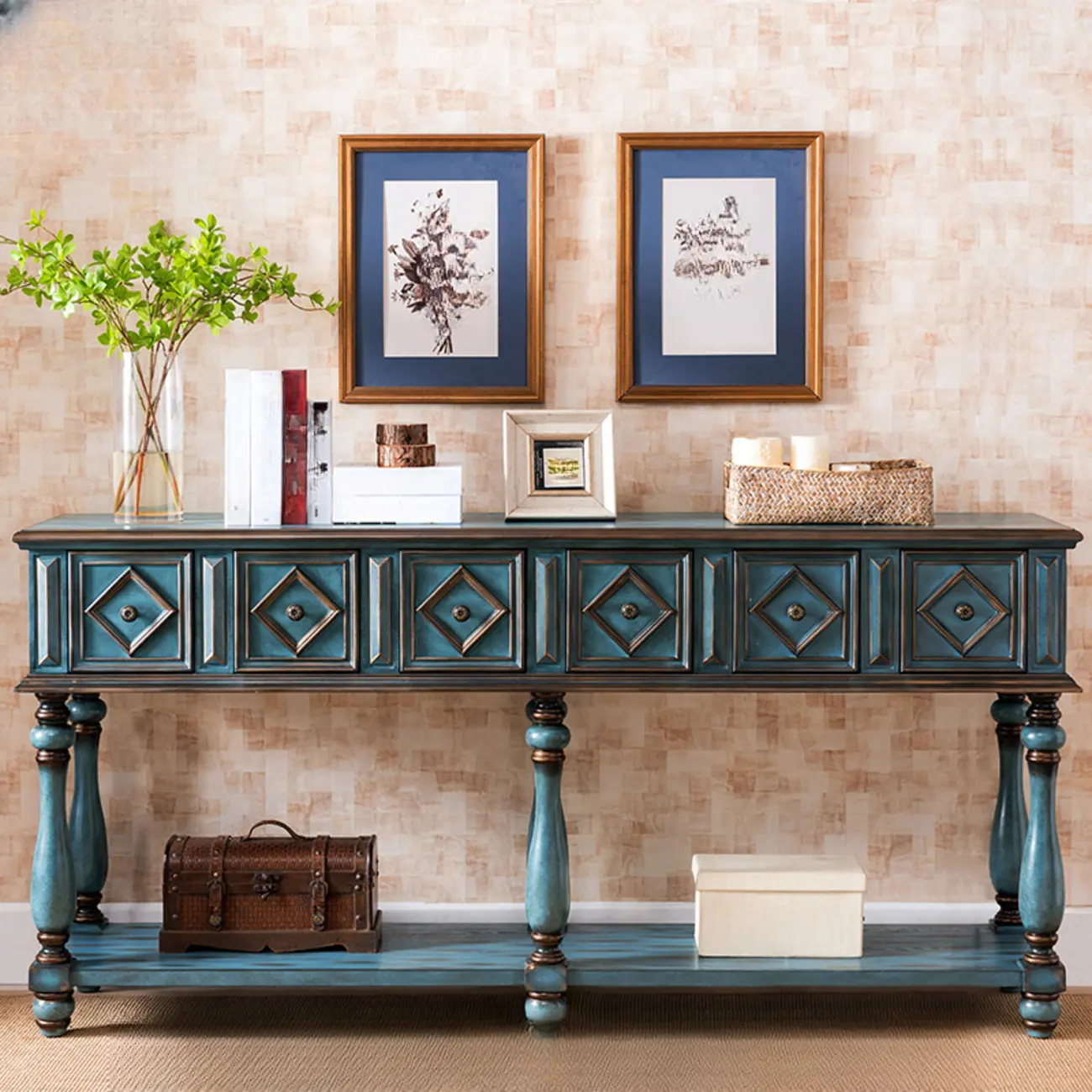 Classic Rectangular Wood Black Console Table with Storage Image - 20 | homeyfad