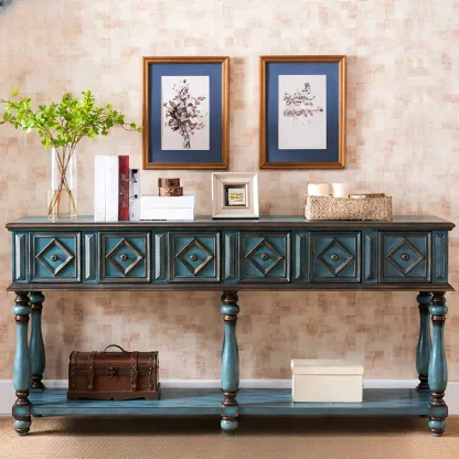 Classic Rectangular Wood Black Console Table with Storage Image - 20