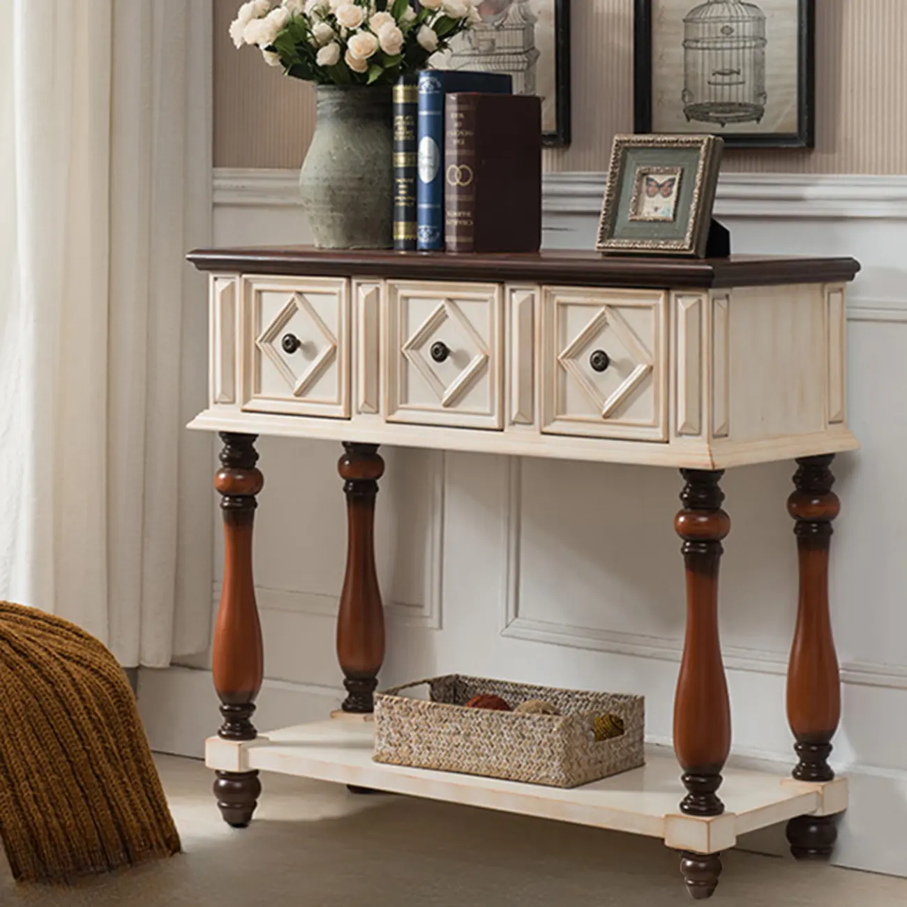 Classic Rectangular Wood Black Console Table with Storage Image - 21 | homeyfad