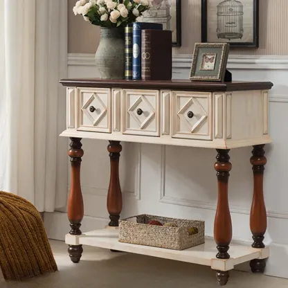 Classic Rectangular Wood Black Console Table with Storage Image - 21