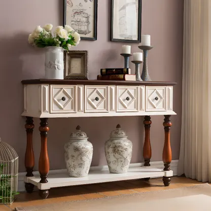 Classic Rectangular Wood Black Console Table with Storage Image - 2