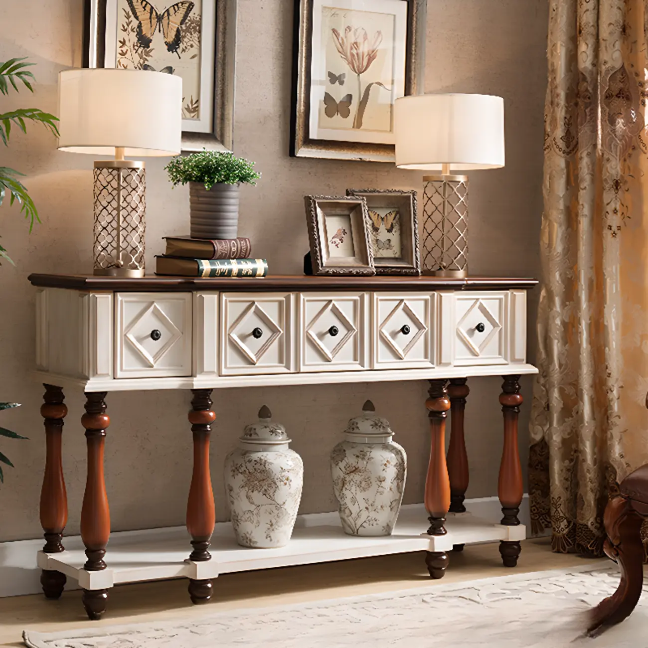 Classic Rectangular Wood Black Console Table with Storage Image - 22 | homeyfad