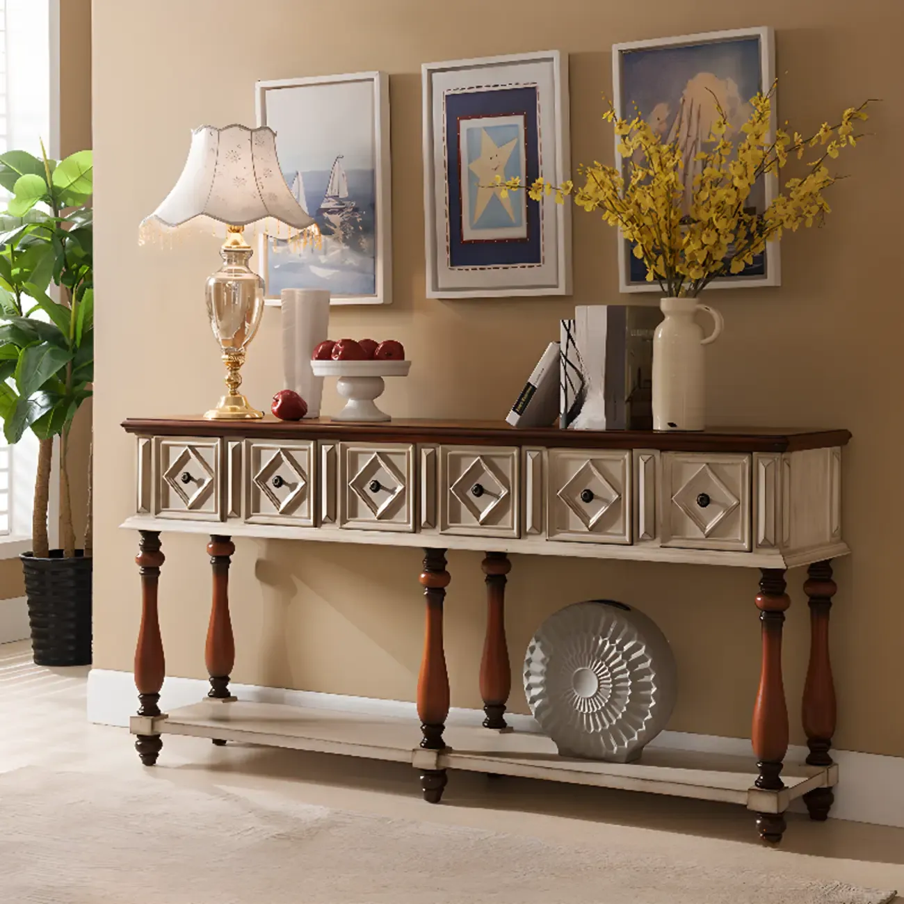 Classic Rectangular Wood Black Console Table with Storage Image - 23