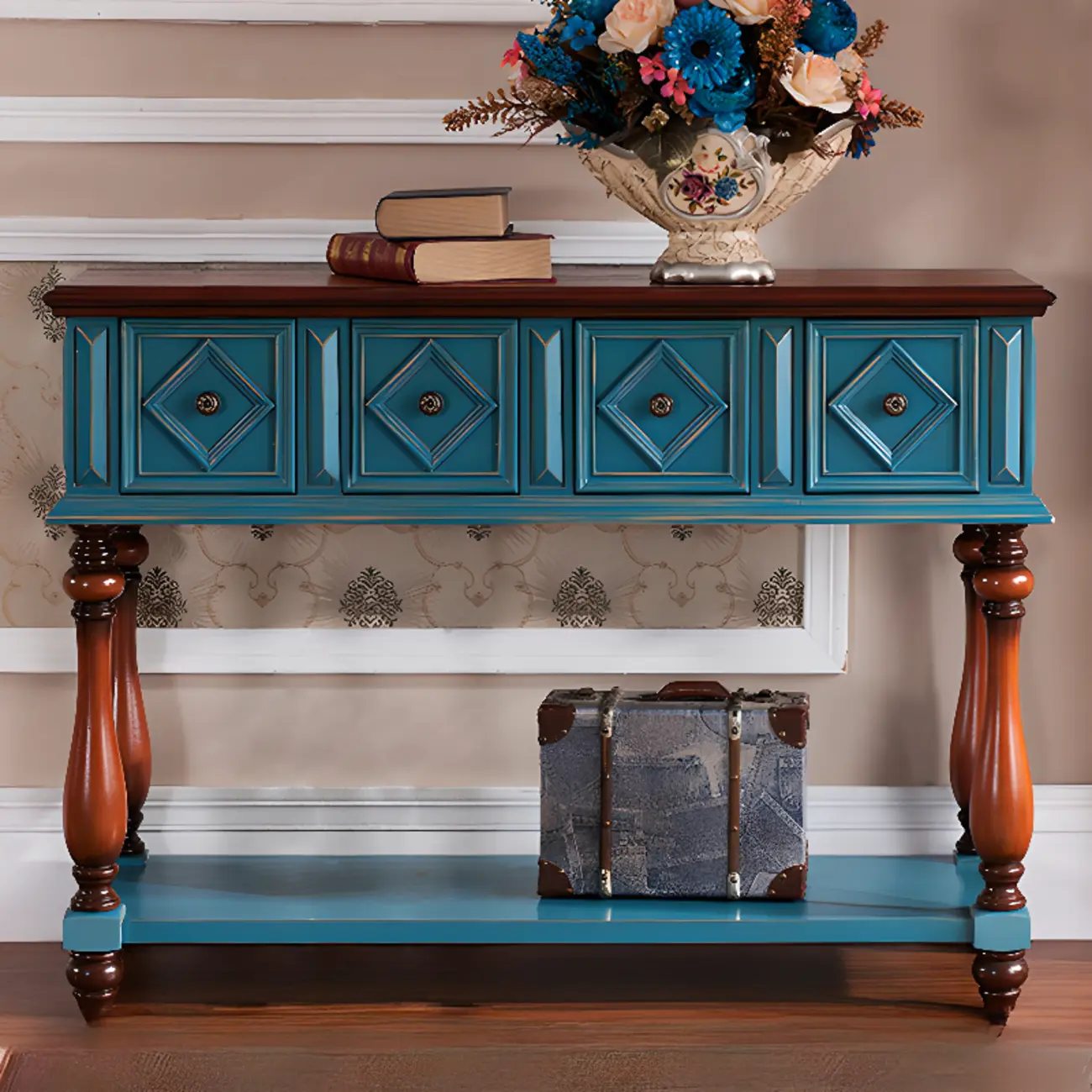 Classic Rectangular Wood Black Console Table with Storage Image - 25 | homeyfad