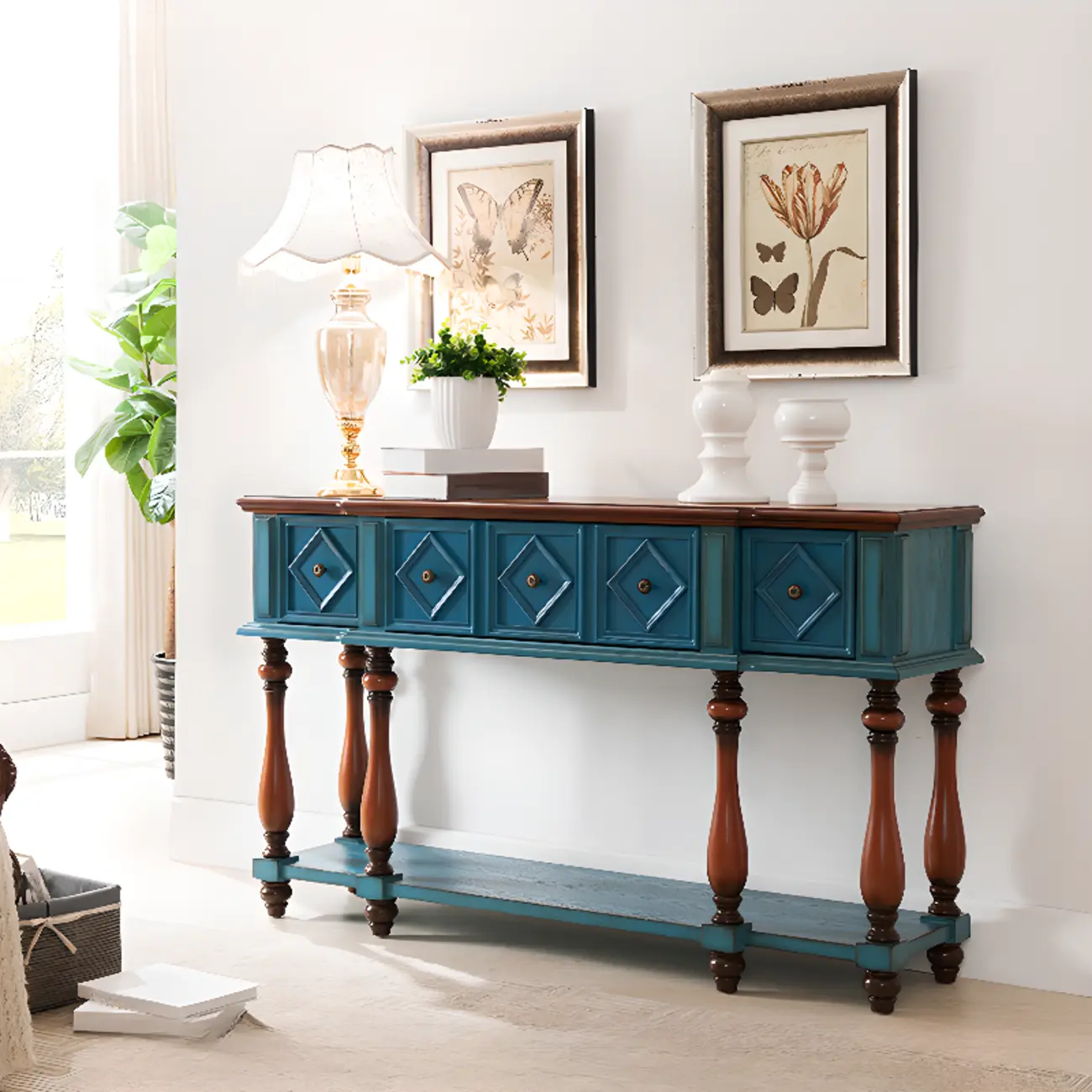 Classic Rectangular Wood Black Console Table with Storage Image - 26 | homeyfad