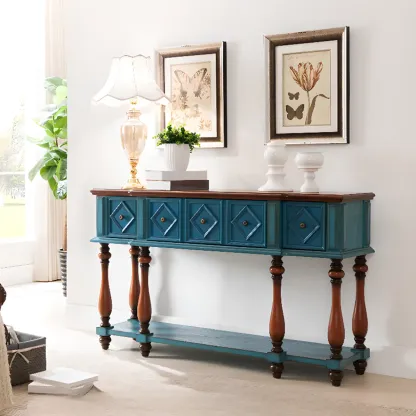 Classic Rectangular Wood Black Console Table with Storage Image - 26