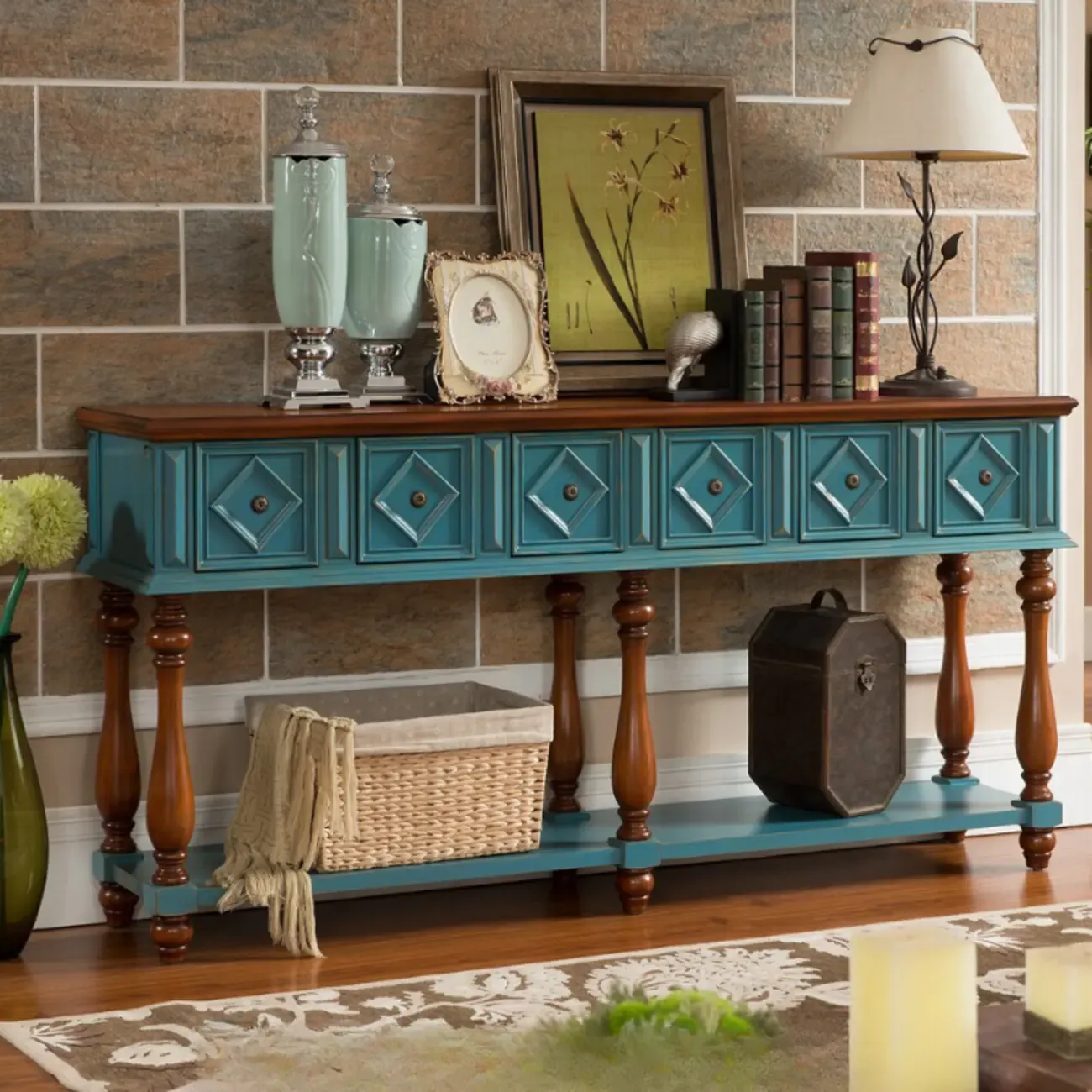 Classic Rectangular Wood Black Console Table with Storage Image - 27