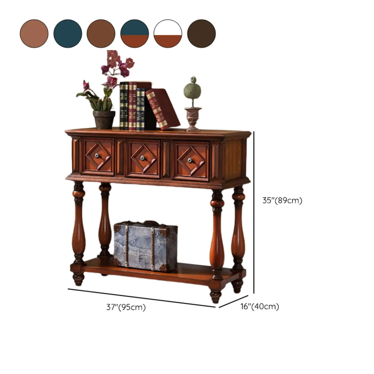 Classic Rectangular Wood Black Console Table with Storage #size | homeyfad