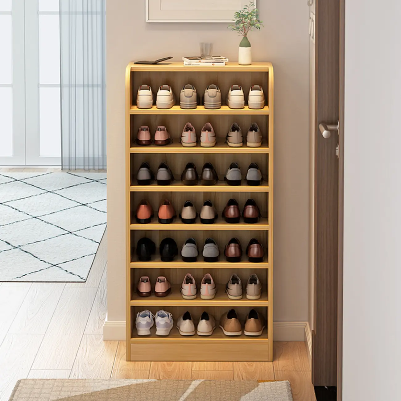 Functional Adjustable Multi-Layer Wooden Shoe Rack Organizer Image - 2 | homeyfad