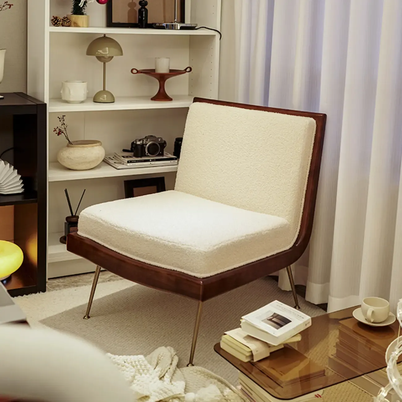 Glam Upholstered Accent Chair with White Sherpa for Living Room Image - 1