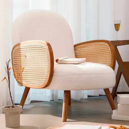 Glam Upholstered Accent Chair with White Sherpa for Living Room Image - 3