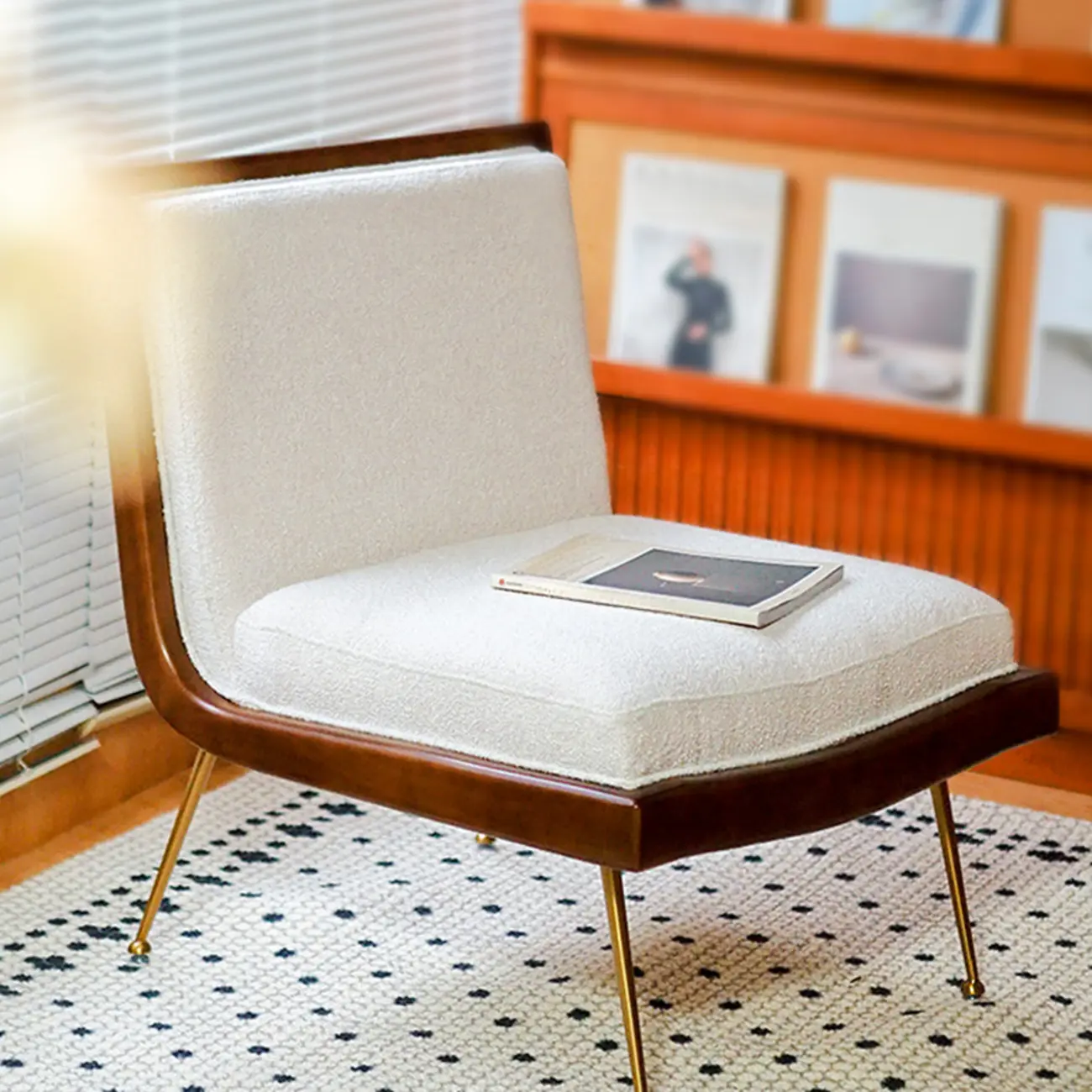 Glam Upholstered Accent Chair with White Sherpa for Living Room Image - 4 | homeyfad