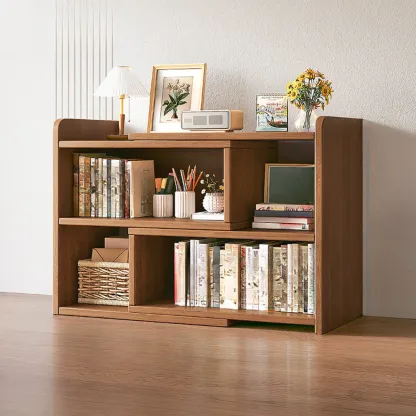 Modern Wood Adjustable Horizontal Bookcase Cube Organizer Image - 1