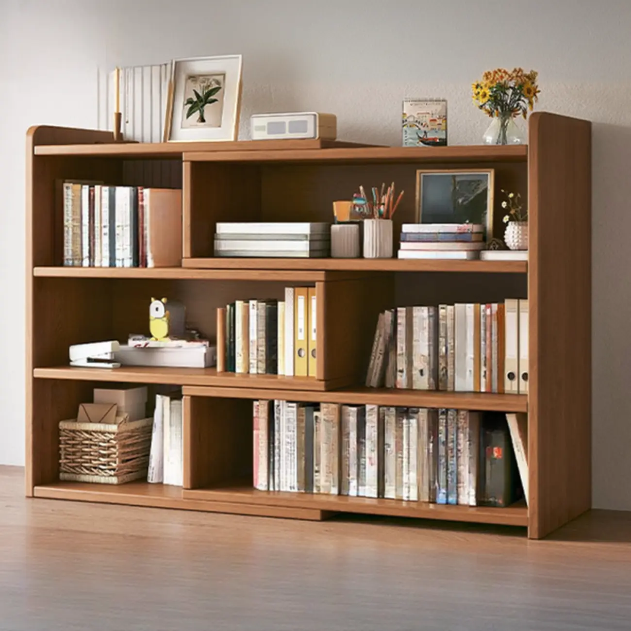 Modern Wood Adjustable Horizontal Bookcase Cube Organizer Image - 3 | homeyfad