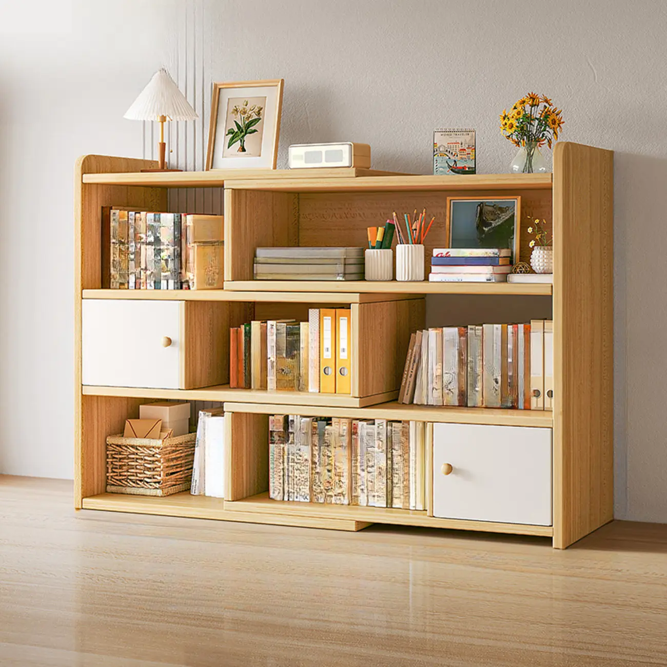 Modern Wood Adjustable Horizontal Bookcase Cube Organizer Image - 4 | homeyfad