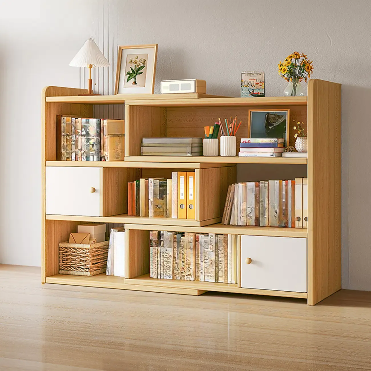 Modern Wood Adjustable Horizontal Bookcase Cube Organizer Image - 4