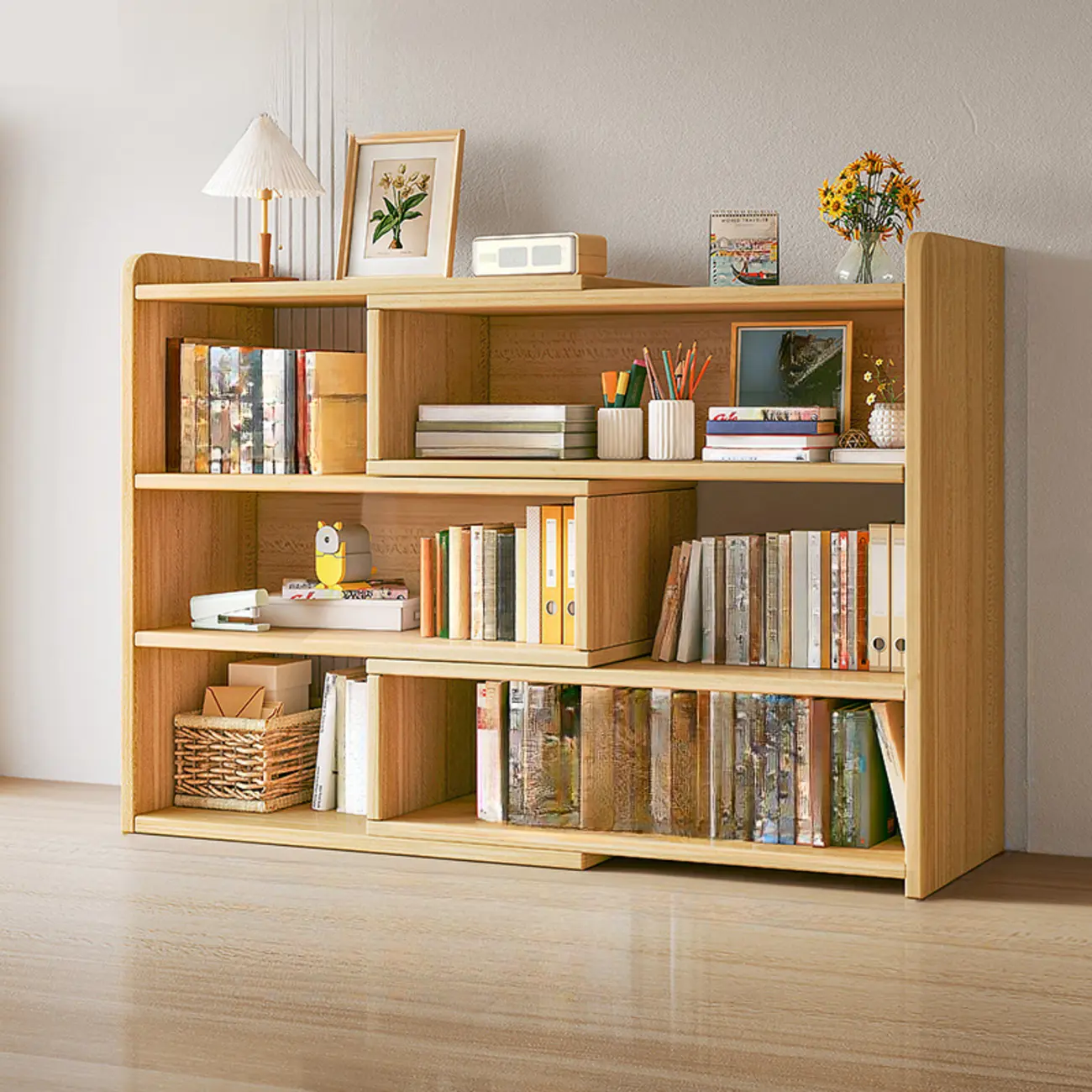 Modern Wood Adjustable Horizontal Bookcase Cube Organizer Image - 21 | homeyfad