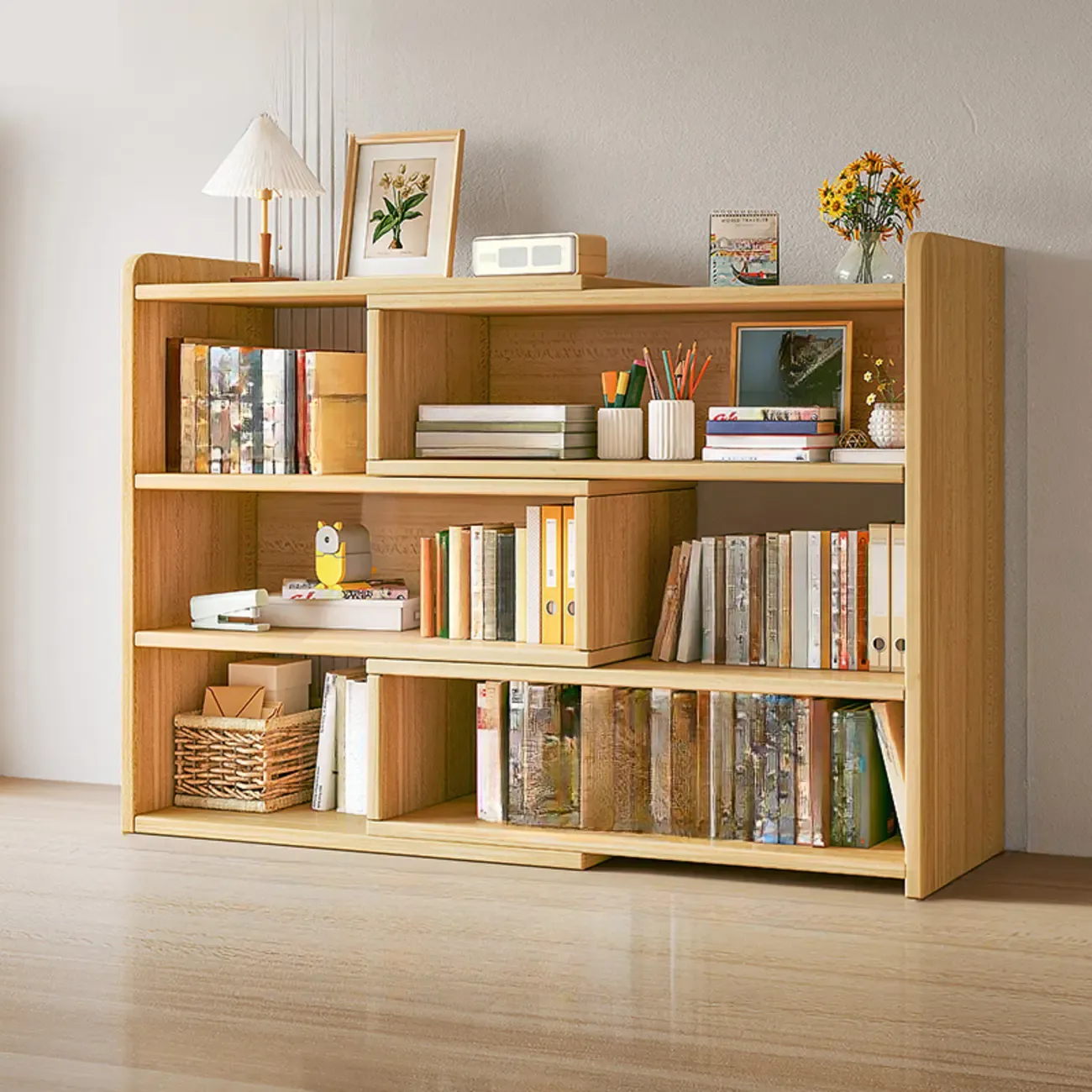 Modern Wood Adjustable Horizontal Bookcase Cube Organizer Image - 21