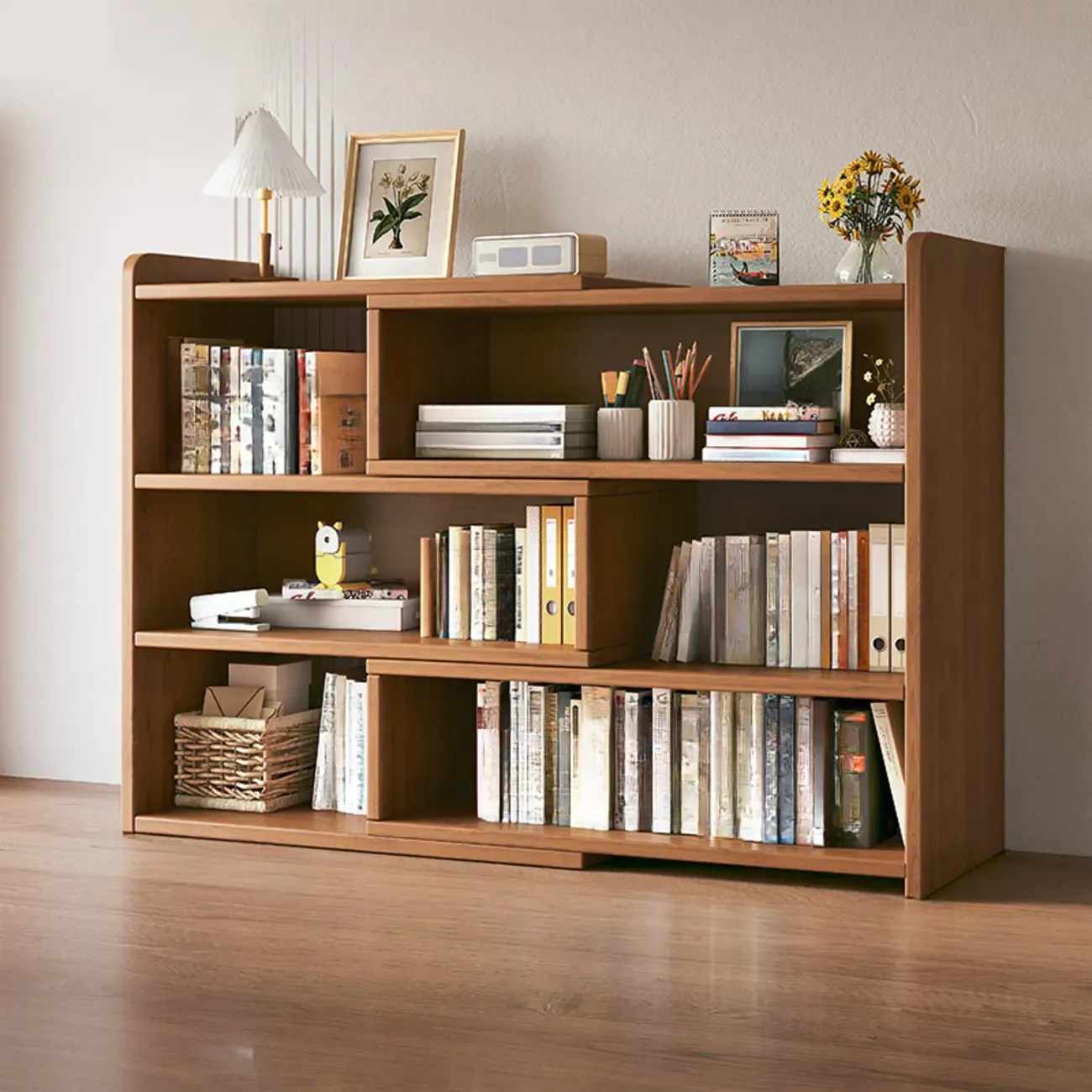 Modern Wood Adjustable Horizontal Bookcase Cube Organizer Image - 23