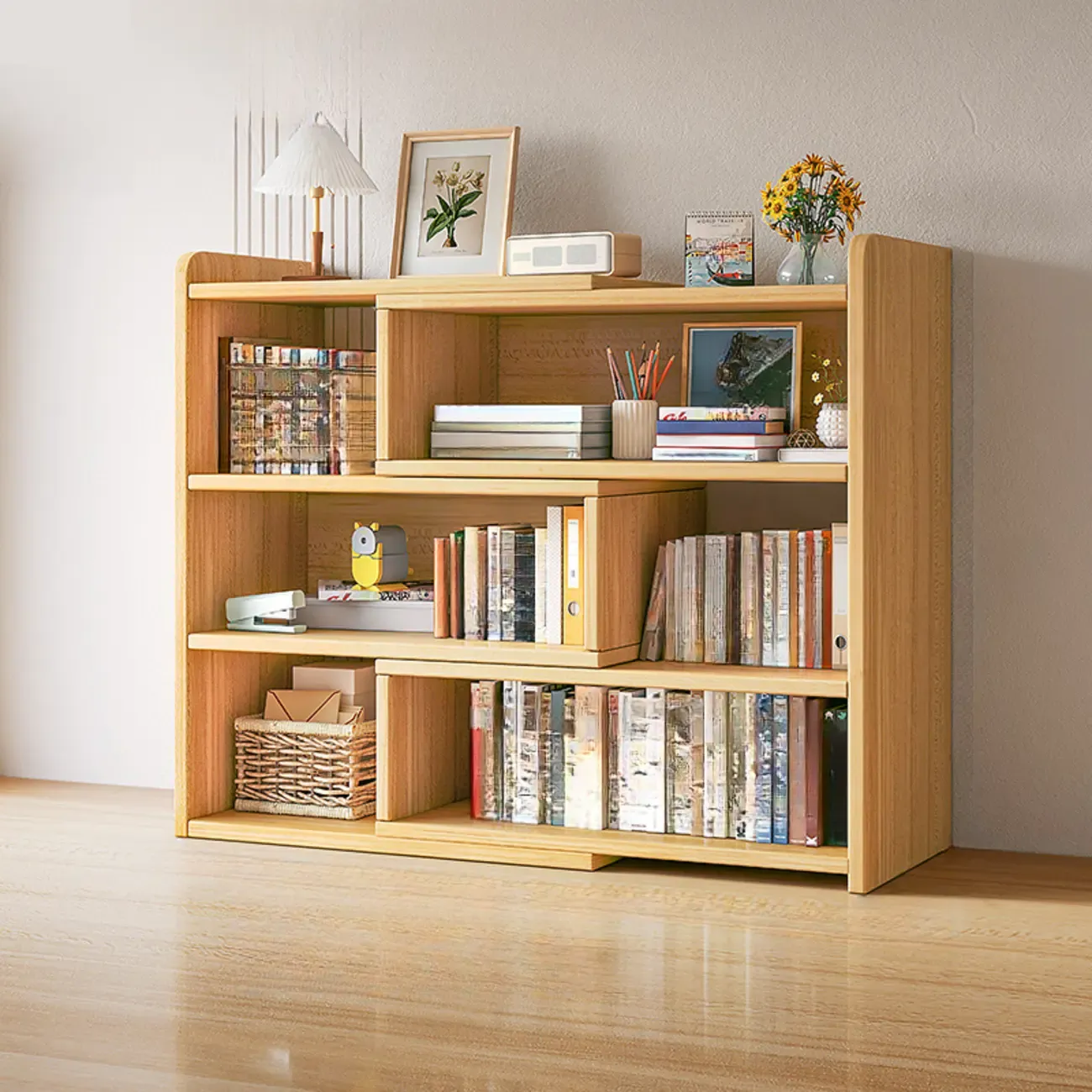 Modern Wood Adjustable Horizontal Bookcase Cube Organizer Image - 24