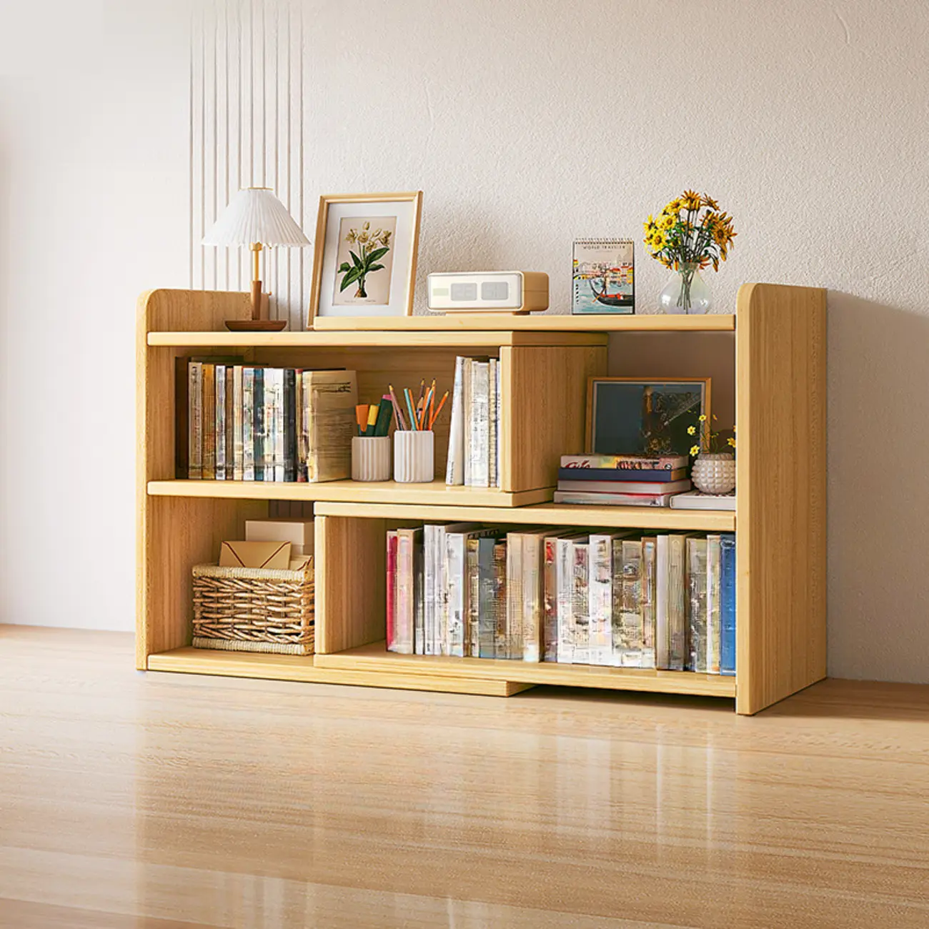 Modern Wood Adjustable Horizontal Bookcase Cube Organizer Image - 27 | homeyfad