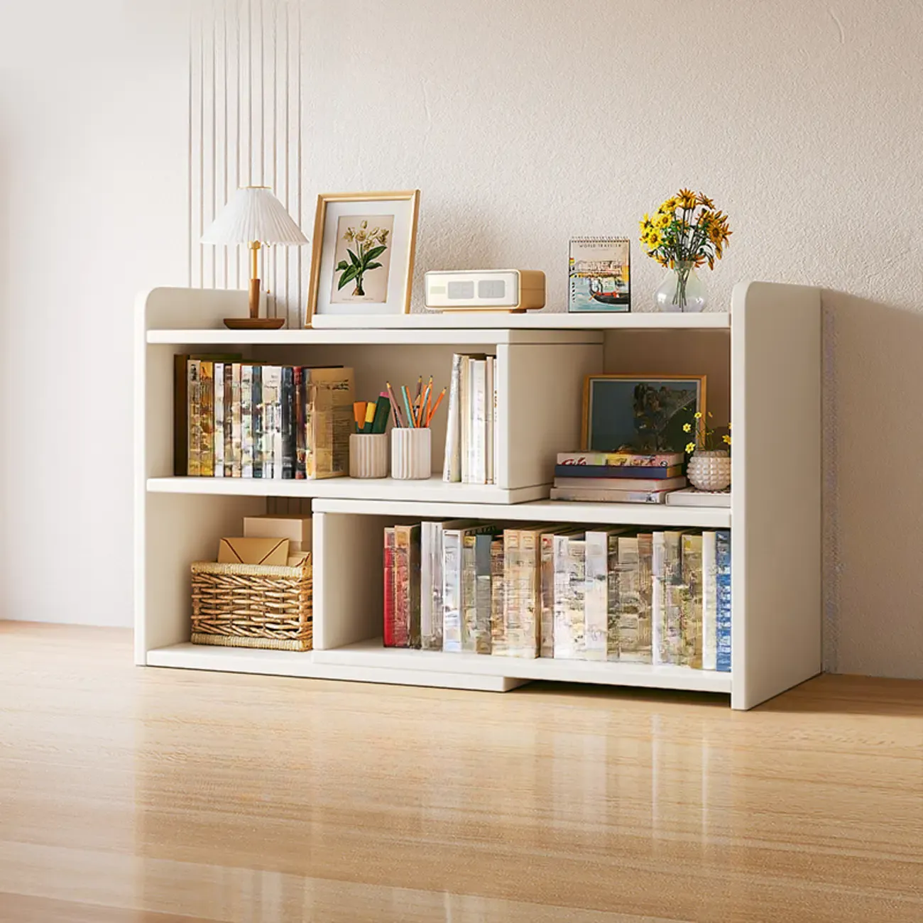 Modern Wood Adjustable Horizontal Bookcase Cube Organizer Image - 28