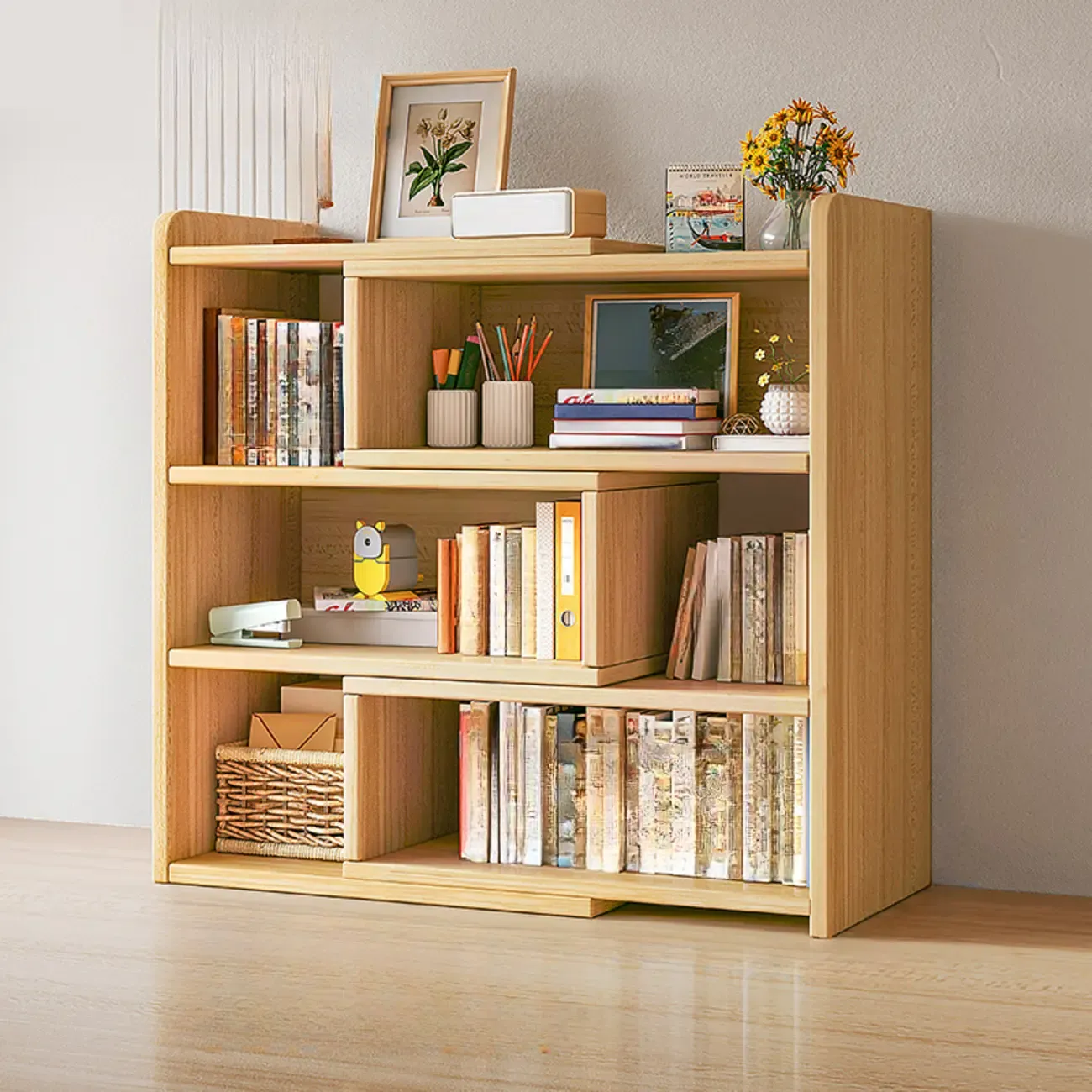 Modern Wood Adjustable Horizontal Bookcase Cube Organizer Image - 29